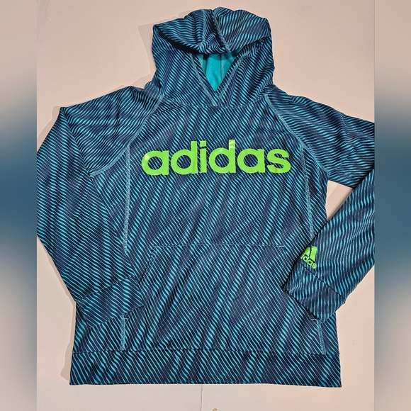 adidas Other - Adidas Hoodie Sweatshirt Boys L 14-16 Blue/Turquoise Striped